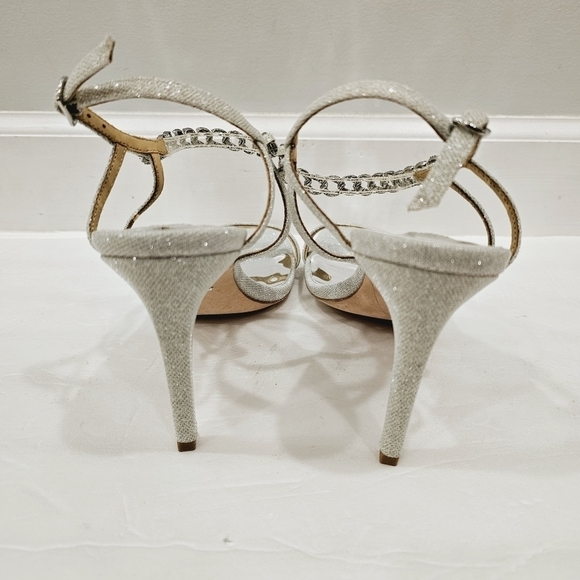 NEW Badgley Mischka Kai Silver Ankle Strap Heels - Picture 4 of 5